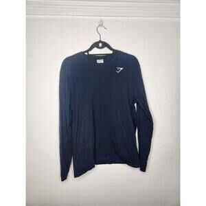 Gymshark Shirt Mens Medium Blue Long Sleeve Athletic Training Logo Tee Gym
